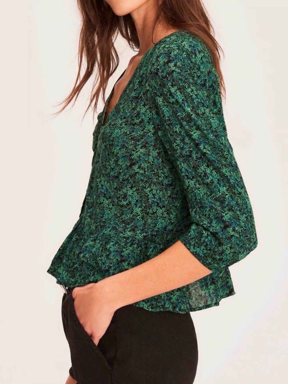 ba&sh nelly peplum flowy blouse green size large